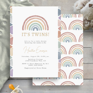 Rainbow Twins Baby Shower Invitation