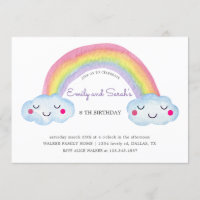 Rainbow Twins  Birthday Invitation