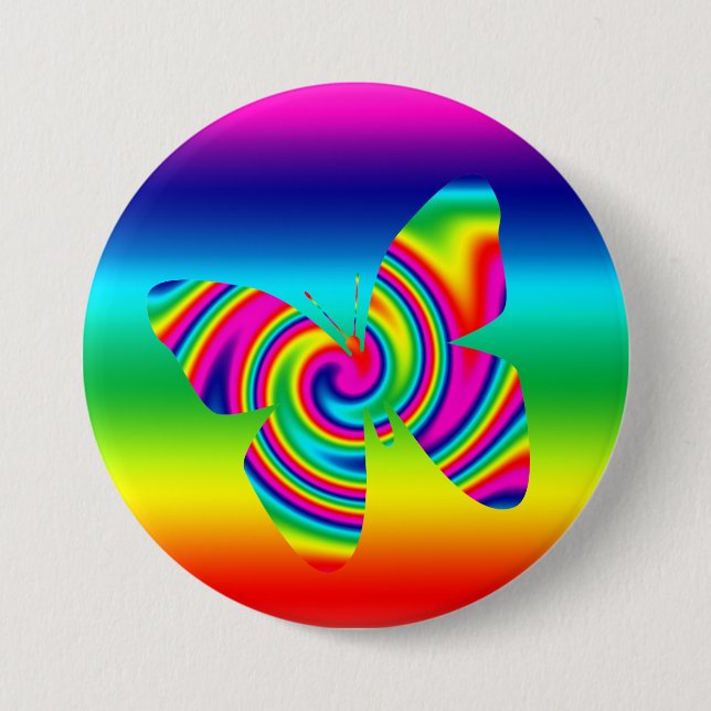 Rainbow Twirl Butterfly Pinback Button (Front)