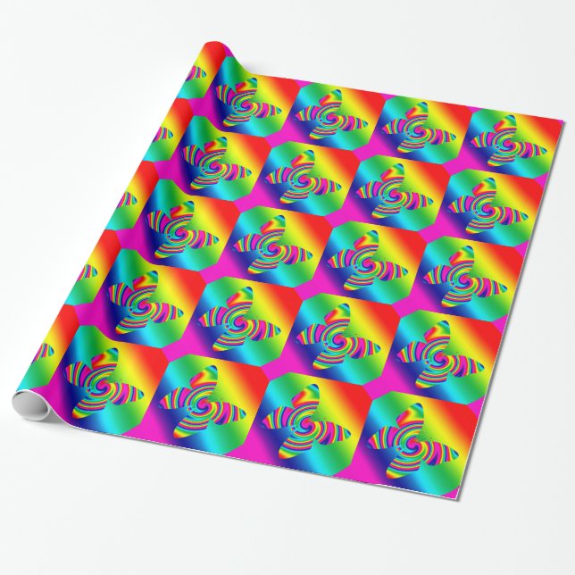 Rainbow Twirl Butterfly Wrapping Paper (Unrolled)
