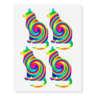 Rainbow Twirl Cat Sitting Cutouts Temporary Tattoos