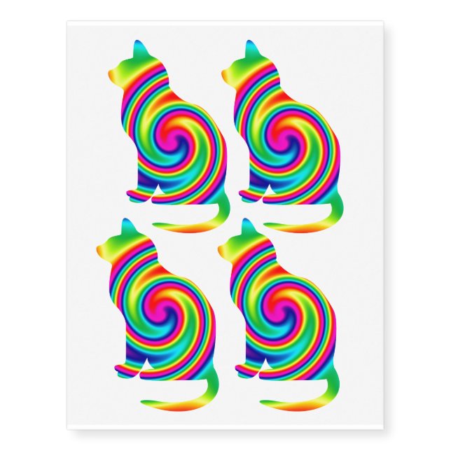 Rainbow Twirl Cat Sitting Cutouts Temporary Tattoos (Front)