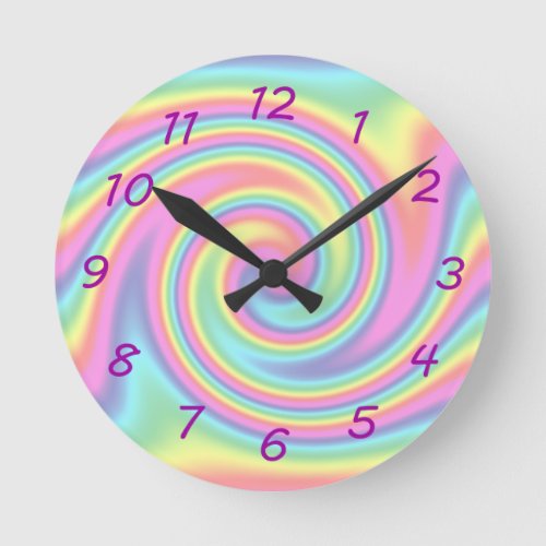 Rainbow Twirl Round Clock