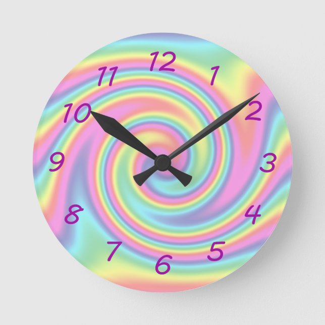 Rainbow Twirl Round Clock (Front)
