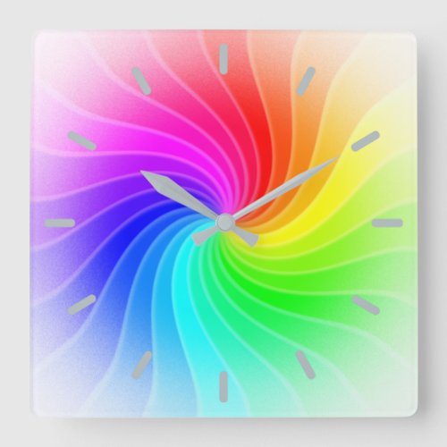 Rainbow Twirl Square Wall Clock