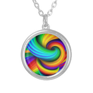 Rainbow Twisted Tornado Vortex - Optical Illusion Silver Plated Necklace