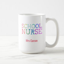 Rainbow Typography School Nurse Personalized Coffee Mug