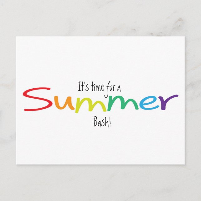 Rainbow Typography Summer Bash Party Sale Postcard (Front)