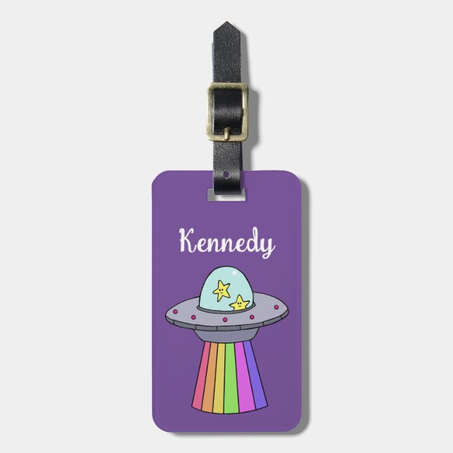 Rainbow UFO Luggage Tag (Front Vertical)