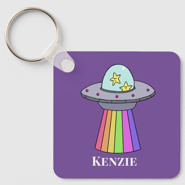 Rainbow UFO Personalized Keychain (Front)