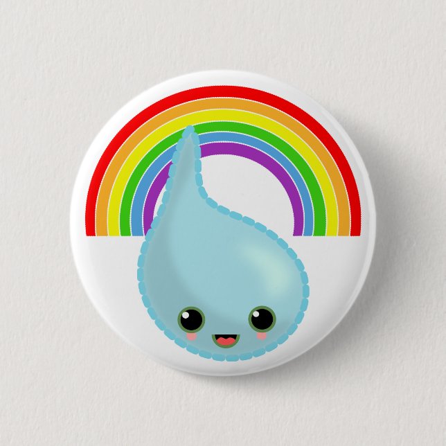 rainbow umbrella drop rain pinback button (Front)