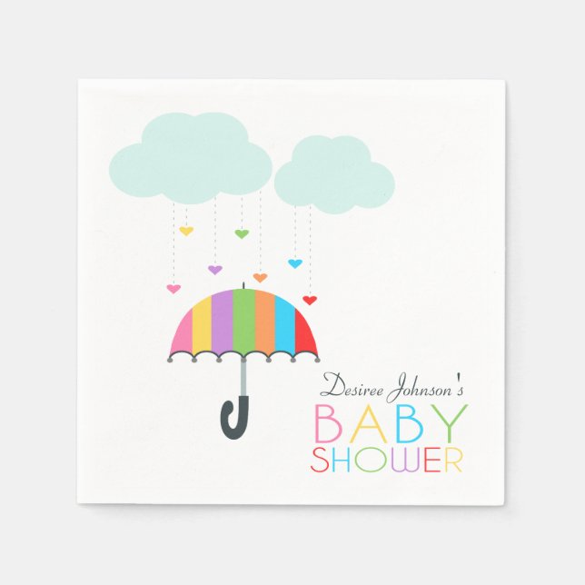 Rainbow Umbrella Neutral Baby Shower Paper Napkins (Front)