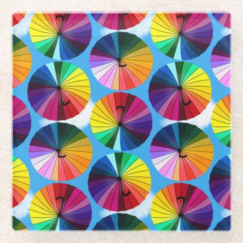 Rainbow Umbrella Sky Glass Coaster