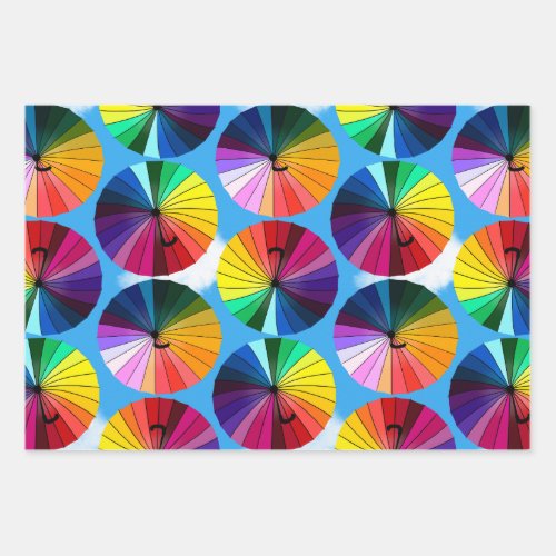 Rainbow Umbrella Sky Wrapping Paper Sheets