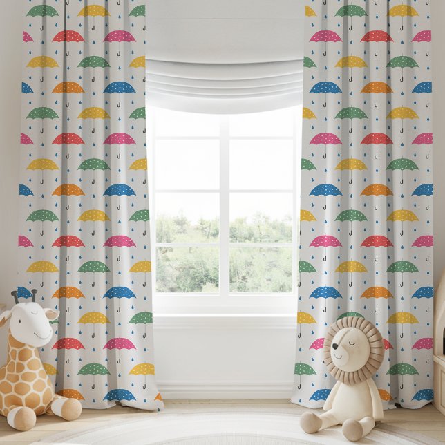Rainbow Umbrellas Rainy Day Parade Collection Blackout Curtains (Creator Uploaded)