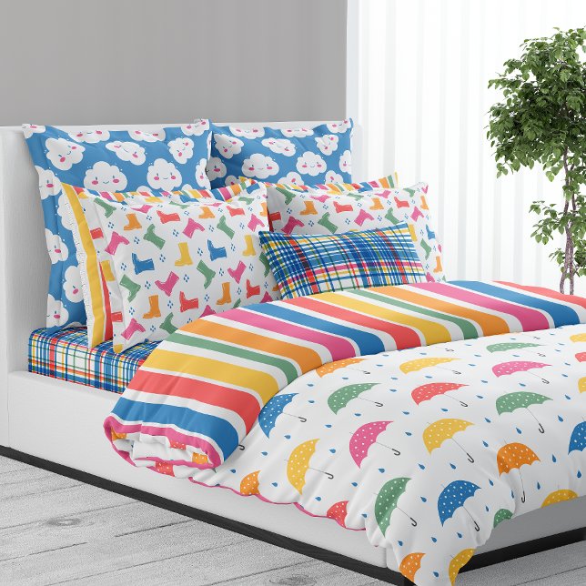 Rainbow Umbrellas Rainy Day Parade Collection Duvet Cover (Creator Uploaded)