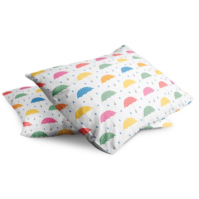 Rainbow Umbrellas Rainy Day Parade Collection Pillow Case (Creator Uploaded)