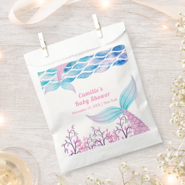 Rainbow Under Sea Mermaid Tail Baby Shower Favor Bag (Clipped)
