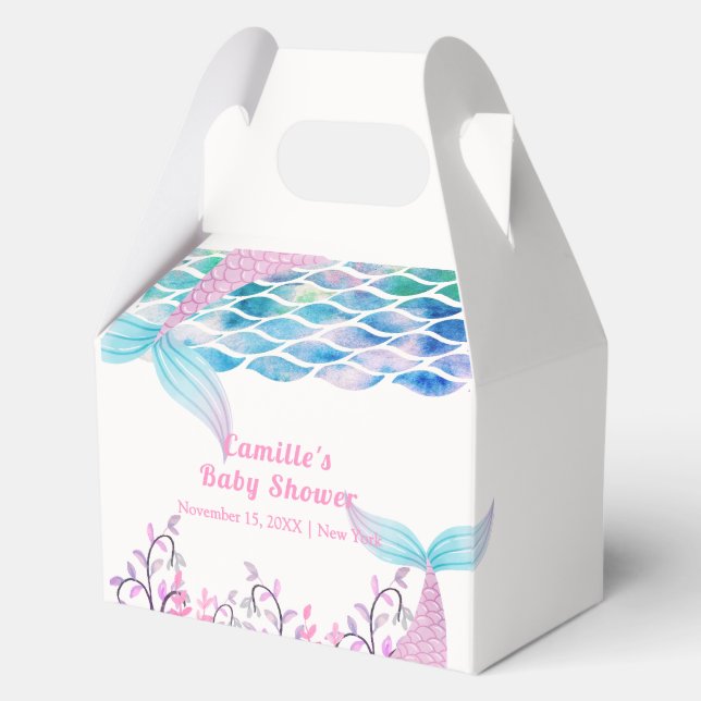 Rainbow Under Sea Mermaid Tail Baby Shower Favor Boxes (Front)