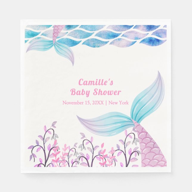 Rainbow Under Sea Mermaid Tail Baby Shower Napkins (Front)