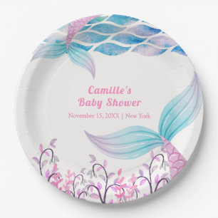 Rainbow Under Sea Mermaid Tail Baby Shower Paper Plates