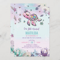 Rainbow Under the Sea Turtle Coral Birthday Party Invitation