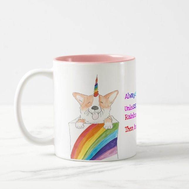 Rainbow unicorgi two-tone mug (Left)