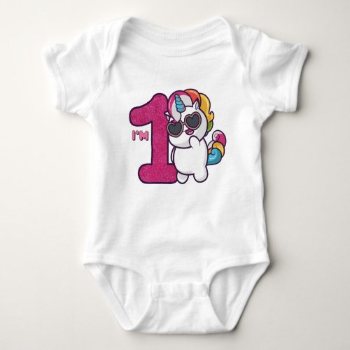 Rainbow Unicorn 1st Birthday Baby Bodysuit