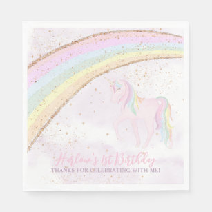 Rainbow Unicorn 1st Birthday Girls Pastel Napkins