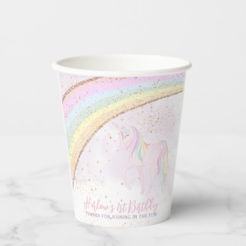 Rainbow Unicorn 1st Birthday Girls Pastel Paper Cups