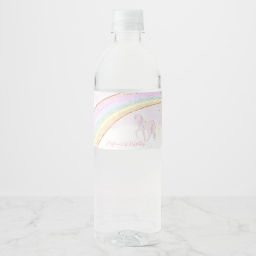 Rainbow Unicorn 1st Birthday Girls Pastel Water Bottle Label
