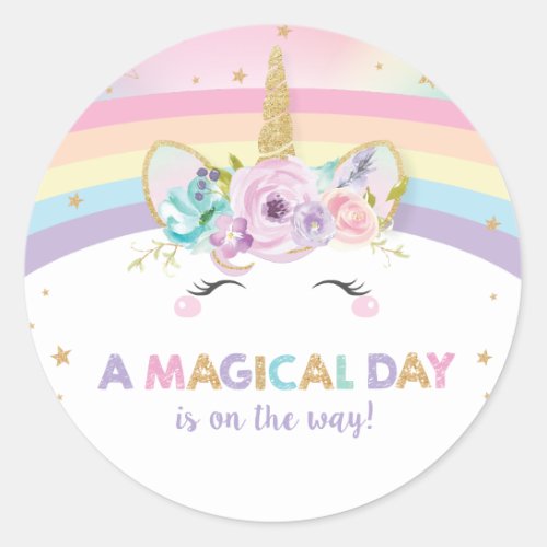 Rainbow Unicorn 1st Birthday Magic Thank You Favor Classic Round Sticker
