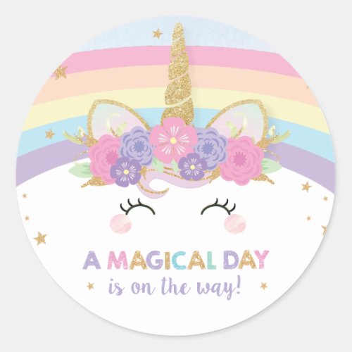 Rainbow Unicorn 1st Birthday Party Favor Classic Round Sticker
