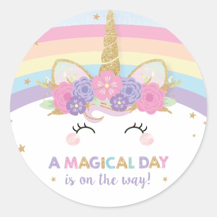 rainbow unicorn 1st birthday party favor classic round sticker zazzlecom