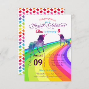 Rainbow Unicorn - 3x5 Birthday Invitation