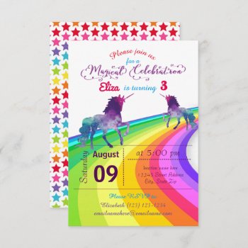 Rainbow Unicorn - 3x5 Birthday Invitation by Midesigns55555 at Zazzle