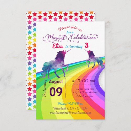 Rainbow Unicorn _ 3x5 Birthday Invitation