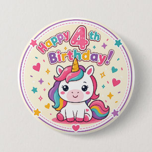 Rainbow Unicorn 4th Birthday Magic Paper Plate Button