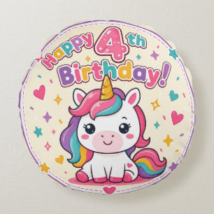 Rainbow Unicorn 4th Birthday Magic Paper Plate Round Pillow