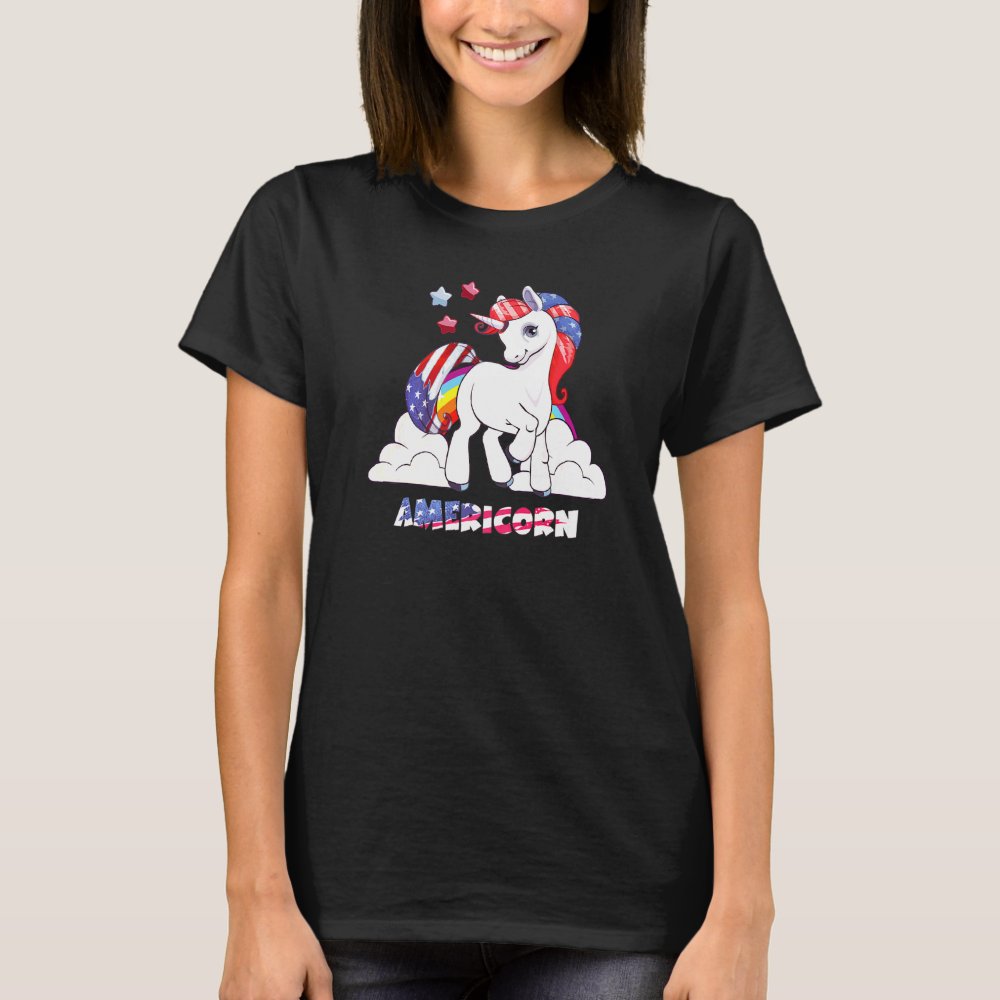 Discover Rainbow Unicorn 4th Of July  Girls Kids Women America Personalized  T-Shirt