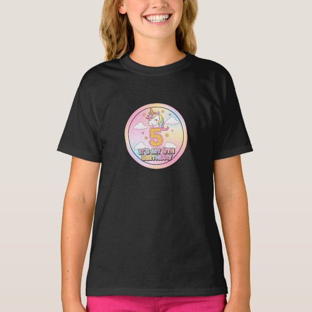 Rainbow Unicorn 5th Birthday Shirt for Girls (Front)