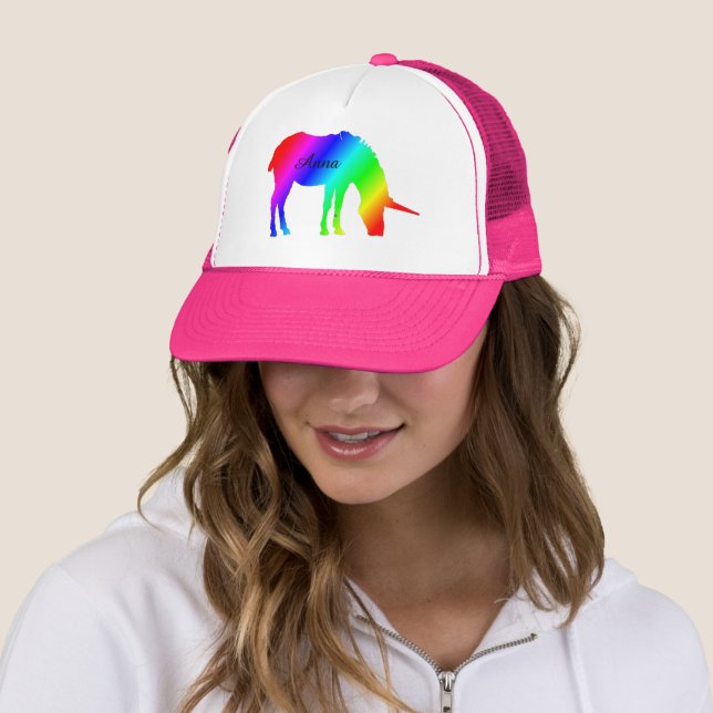 Rainbow Unicorn, Add name Trucker Hat (In Situ)