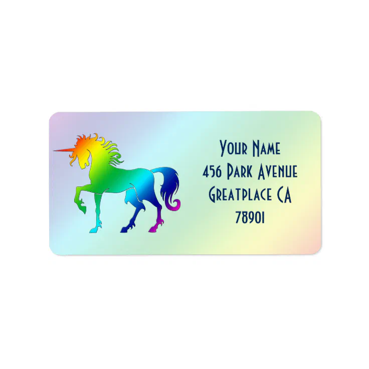 Rainbow Unicorn Address Label Zazzle
