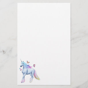 Rainbow unicorn and butterflies stationery