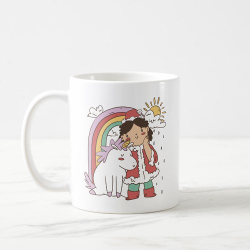 RAINBOW UNICORN AND CHRISTMAS GIRL COFFEE MUG