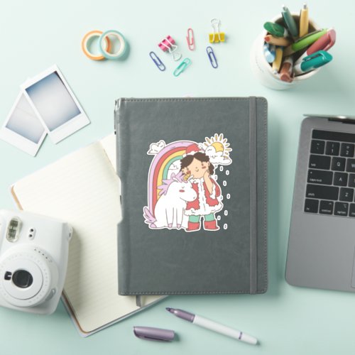 RAINBOW UNICORN AND CHRISTMAS GIRL STICKER