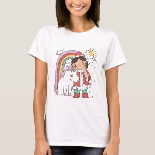 RAINBOW UNICORN AND CHRISTMAS GIRL T_Shirt