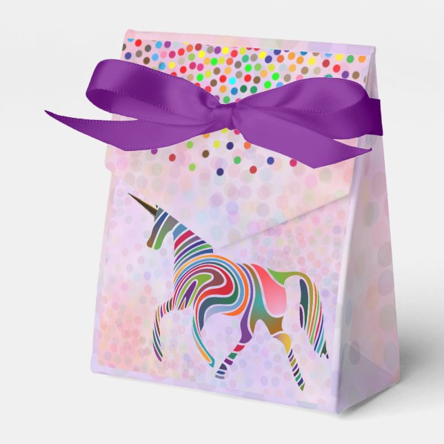Rainbow Unicorn and Confetti on Pink Birthday Favor Boxes (Front Side)