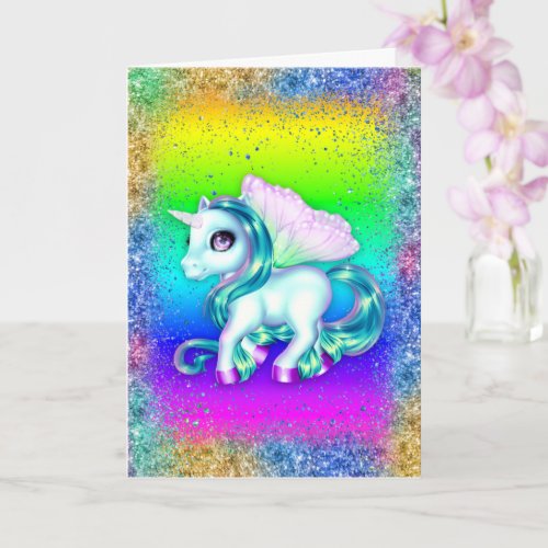 Rainbow Unicorn and Glitter Birthday Card