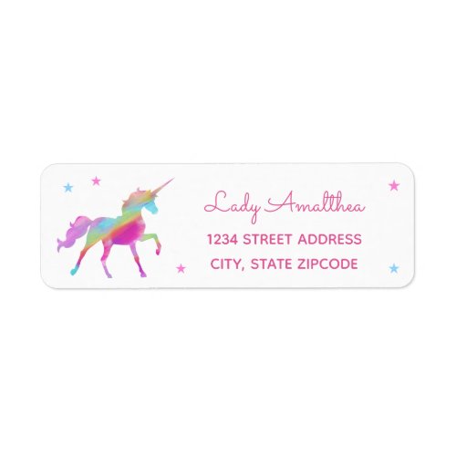 Rainbow Unicorn And Stars Address Label